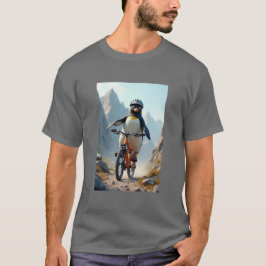 Pinguin, der auf einem T - Shirt mit dem Fahrrad f