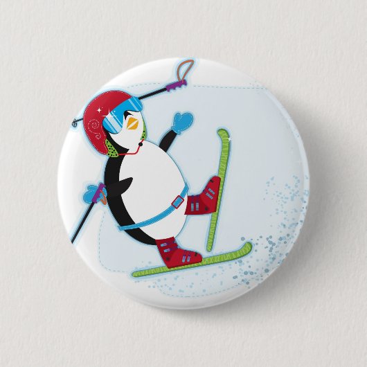 Pinguin, der auf Ski fällt Button (Vorderseite)
