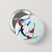 Pinguin, der auf Ski fällt Button (Vorne & Hinten)