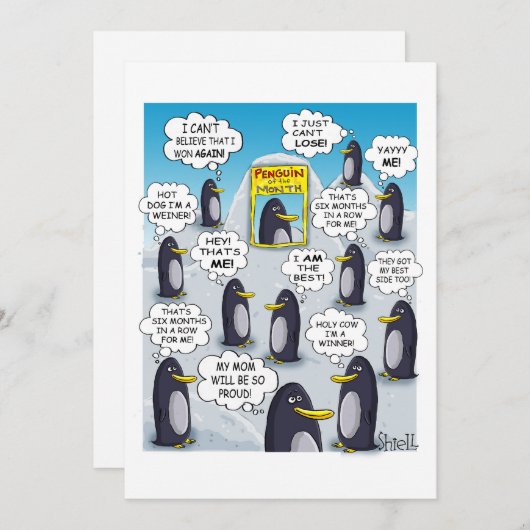 Pinguin des Monats. Feiertagskarte (Vorne/Hinten)