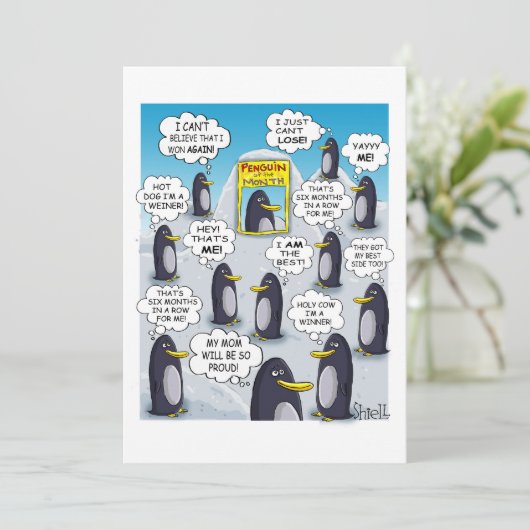 Pinguin des Monats. Feiertagskarte (Stehend Vorderseite)