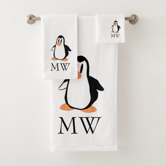 Pinguin-Design monogrammiert Badhandtuch Set (Insitu)