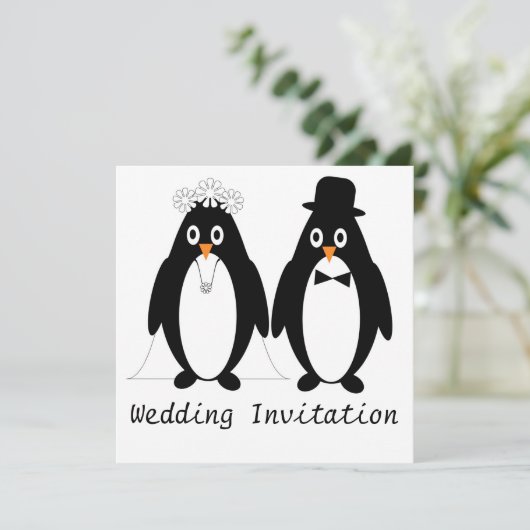 Pinguin Design Wedding Einladung (Stehend Vorderseite)