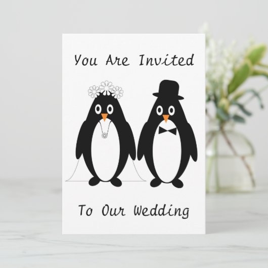 Pinguin Design Wedding Einladung (Stehend Vorderseite)