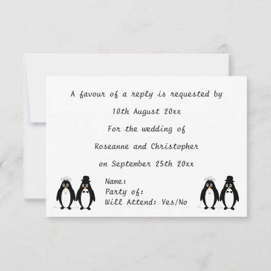 Pinguin Design Wedding RSVP (Rückseite)