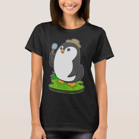 Pinguin Detective Magnifying Glas T-Shirt (Vorderseite)