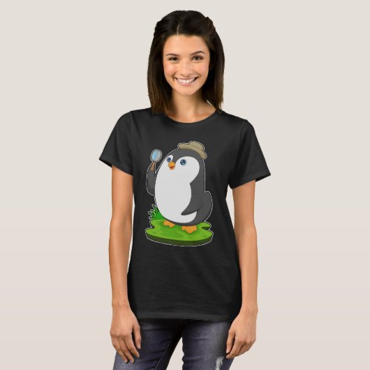 Pinguin Detective Magnifying Glas T-Shirt (Vorne ganz)
