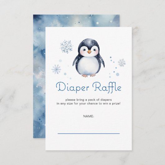 Pinguin Diaper Raffle Card - Winterthema Begleitkarte (Vorne/Hinten)