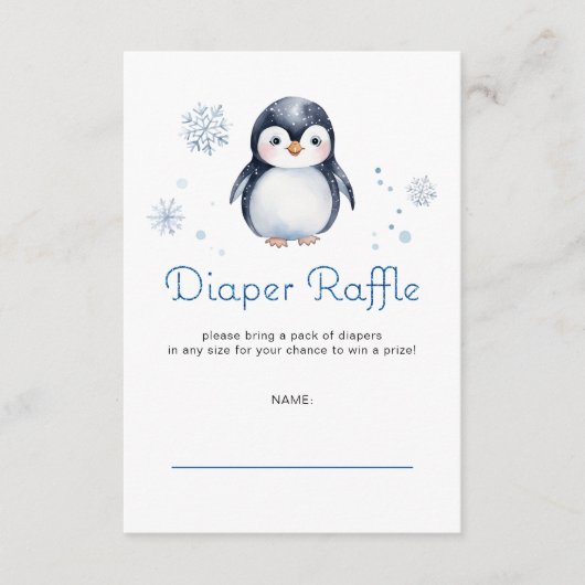 Pinguin Diaper Raffle Card - Winterthema Begleitkarte (Vorderseite)