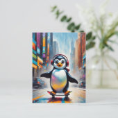 Pinguin Digital Art Malerei Cool Postkarte (Stehend Vorderseite)