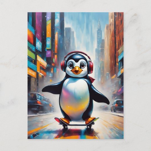 Pinguin Digital Art Malerei Cool Postkarte (Vorderseite)