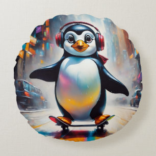 Pinguin Digital Art Malerei Cool Rundes Kissen