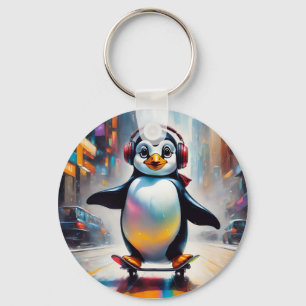 Pinguin Digital Art Malerei Cool Schlüsselanhänger