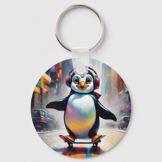 Pinguin Digital Art Malerei Cool Schlüsselanhänger (Vorderseite)