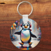 Pinguin Digital Art Malerei Cool Schlüsselanhänger (Vorderseite)