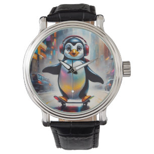 Pinguin Digitale Kunstmalerei Cool Armbanduhr