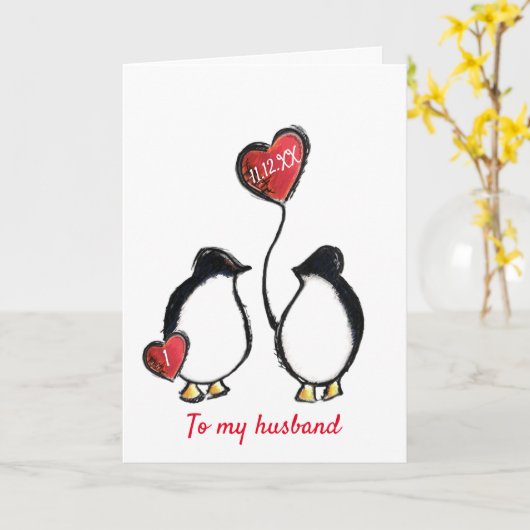 Pinguin Ehemann zum 1. Karte (Gelbe Blume)