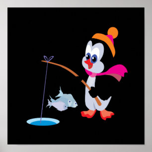 Pinguin-Eis, das 2 fischt Poster