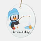 Pinguin-Eis-Fischen Keramik Ornament (Links)