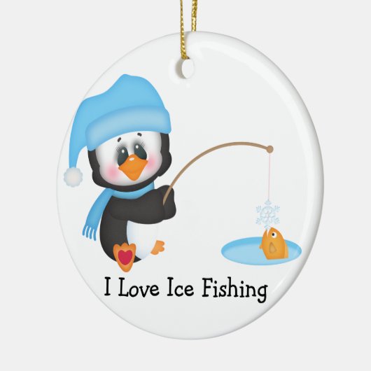 Pinguin-Eis-Fischen Keramik Ornament (Links)