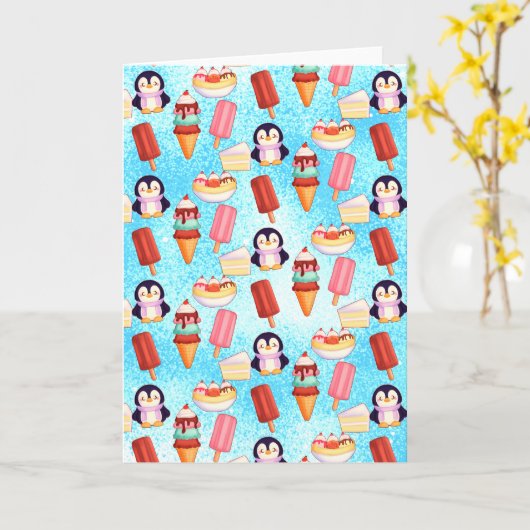Pinguin-Eiscreme-Süßigkeiten Karte (Gelbe Blume)