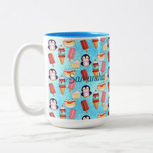 Pinguin-Eiscreme-Süßigkeiten Zweifarbige Tasse (Links)