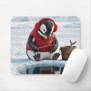 Pinguin-Eisfischen auf einem arktischen Gletscher Mousepad