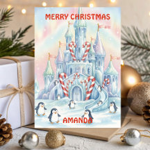 Pinguin-Eisschloss-Kinder-Weihnachtskarte
