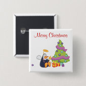 Pinguin-Engels-Weihnachten Button (Vorne & Hinten)