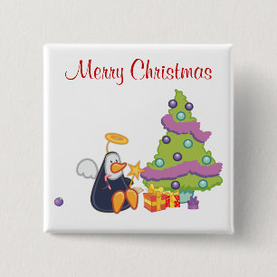Pinguin-Engels-Weihnachten Button
