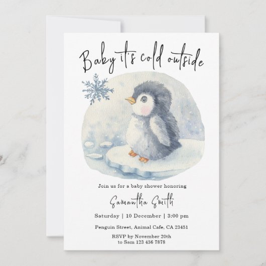 Pinguin Es ist kalte Outside Winter Baby Dusche Einladung (Vorderseite)