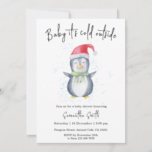 Pinguin Es ist kalte Outside Winter Baby Dusche Einladung (Vorderseite)