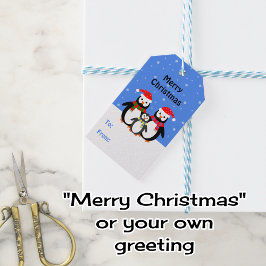 Pinguin Familie bearbeitbaren Text blauen Weihnach Geschenkanhänger