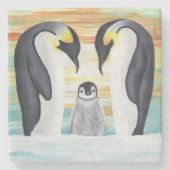 Pinguin-Familie mit Baby-Pinguin Steinuntersetzer (Vorderseite)