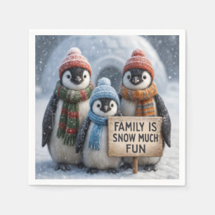 Pinguin-Familie mit Spaß-Zeichen Serviette