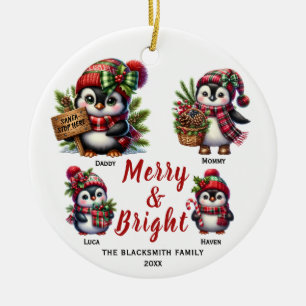 Pinguin-Familie mit vierer Keramik Ornament