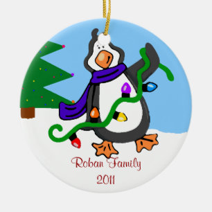 Pinguin-Familie Name Keramik Ornament