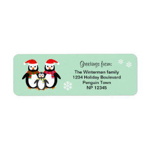 Pinguin-Familientext aquamarines Weihnachtslabel