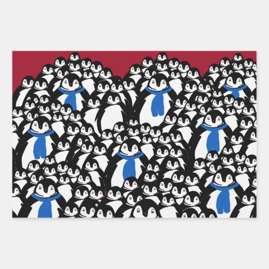 Pinguin Family Wrapping Paper über Weihnachts-Rot Geschenkpapier Set (Vorderseite 3)
