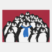Pinguin Family Wrapping Paper über Weihnachts-Rot Geschenkpapier Set (Vorderseite)