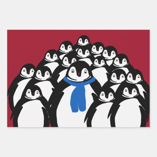 Pinguin Family Wrapping Paper über Weihnachts-Rot Geschenkpapier Set (Vorderseite)