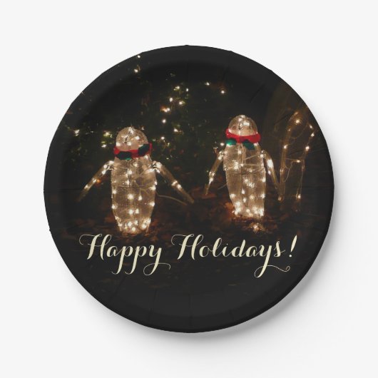 Pinguin-Feiertags-Lichterdisplay Pappteller (Vorderseite)