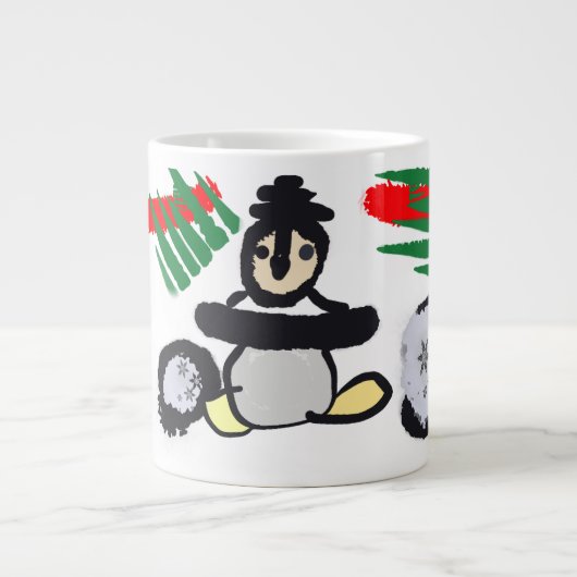 Pinguin-Felsen-Weihnachten Jumbo-Tasse (Vorderseite)