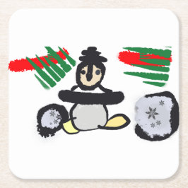 Pinguin-Felsen-Weihnachten Rechteckiger Pappuntersetzer