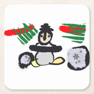 Pinguin-Felsen-Weihnachten Rechteckiger Pappuntersetzer