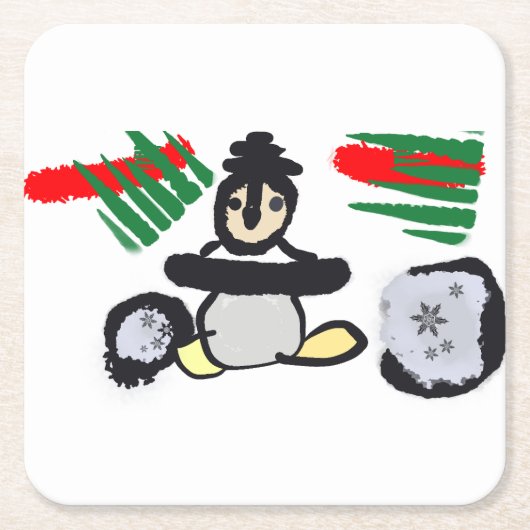 Pinguin-Felsen-Weihnachten Rechteckiger Pappuntersetzer (Vorderseite)
