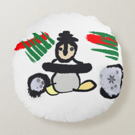 Pinguin-Felsen-Weihnachten Rundes Kissen