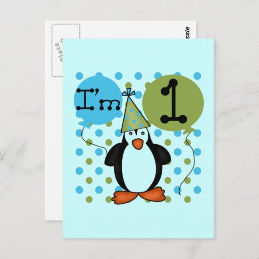Pinguin First Birthday Tshirts und Geschenke Postkarte (Vorne/Hinten)