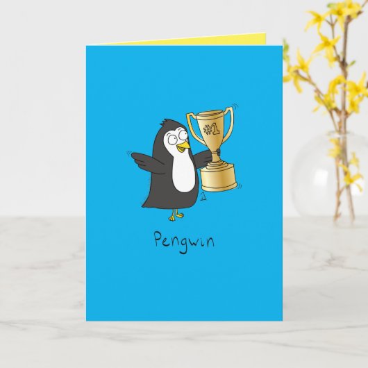Pinguin Funny Greeting Card Karte (Gelbe Blume)