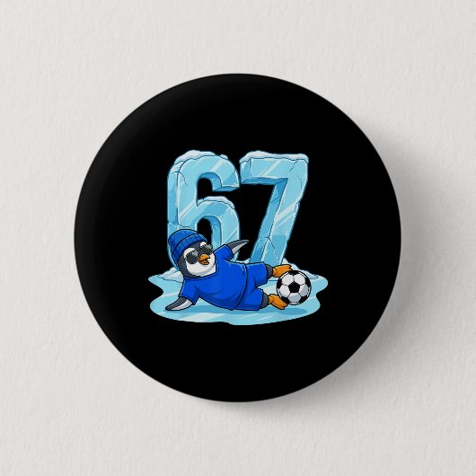 Pinguin-Fußball 67 Eisrutsche Lustiger Wintersport Button (Vorderseite)